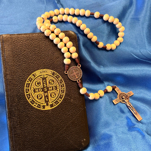 Cream Beaded Rosary with Antique Bronze Accents