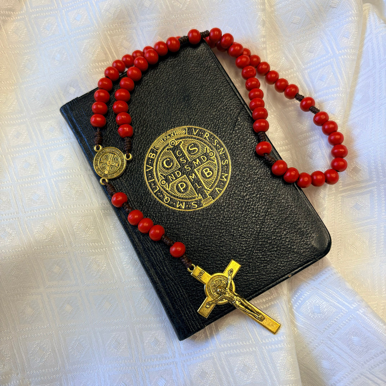 Red Beaded Rosary with Gold Accents