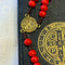 Red Beaded Rosary with Gold Accents