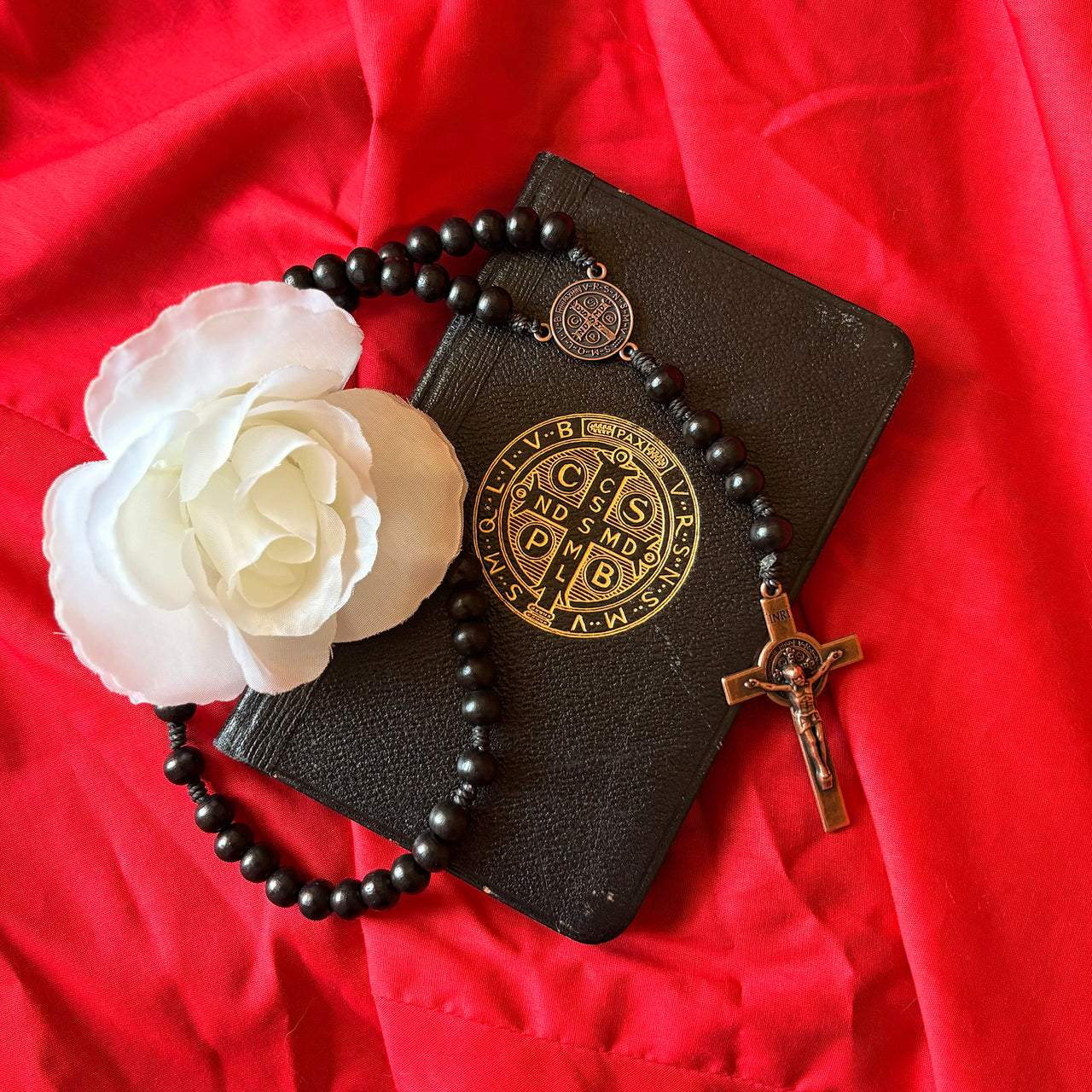 Black Beaded Rosary with Copper Accents