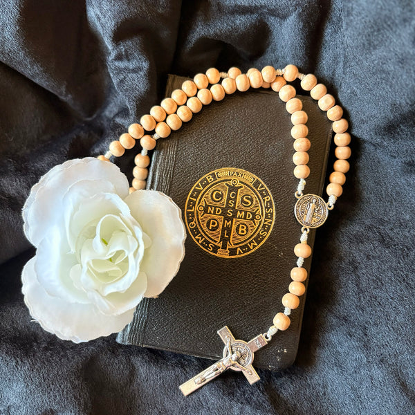 Light Brown Beaded Rosary with Silver Accents